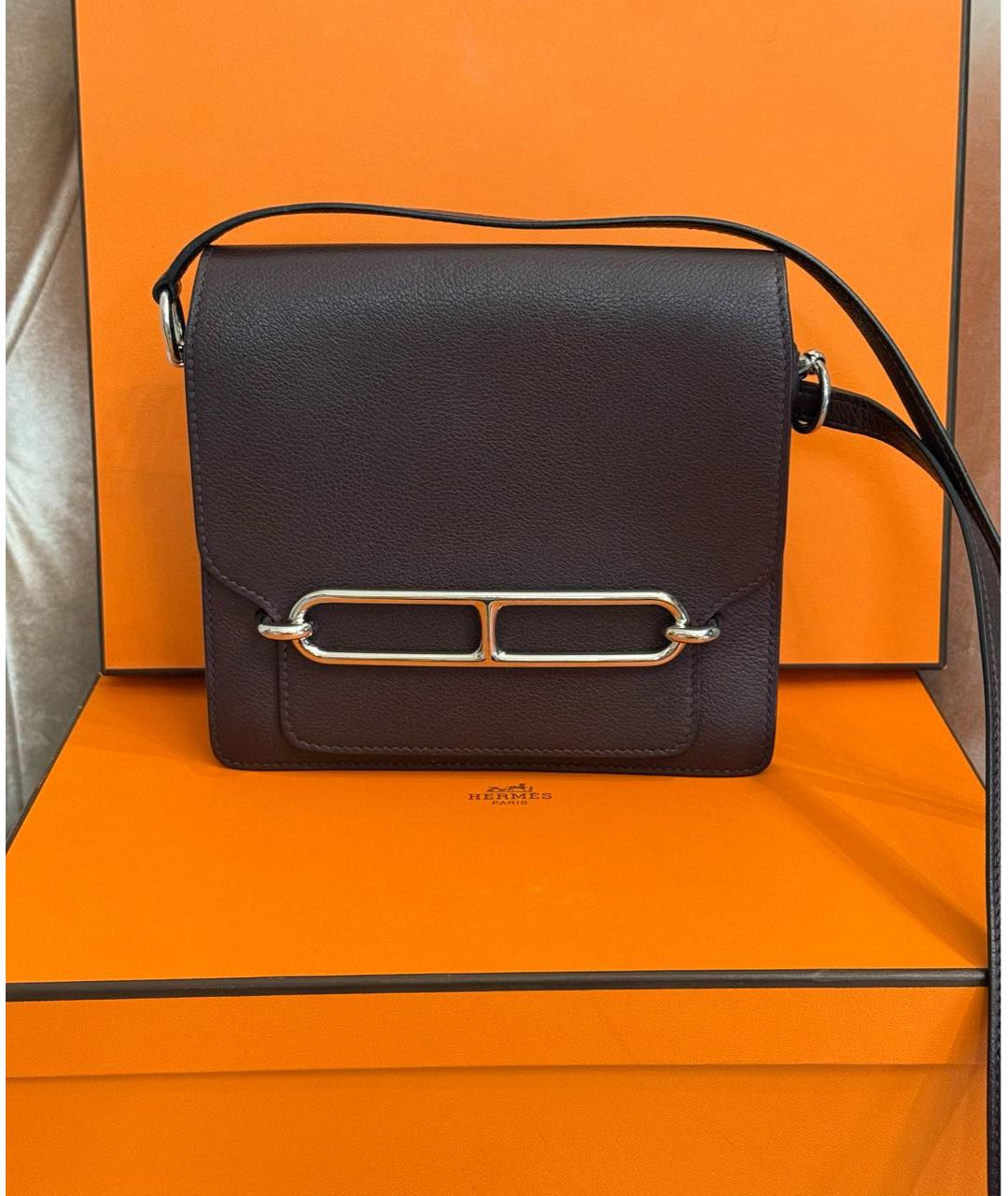 HERMES Коричневая кожаная сумка с короткими ручками, фото 8