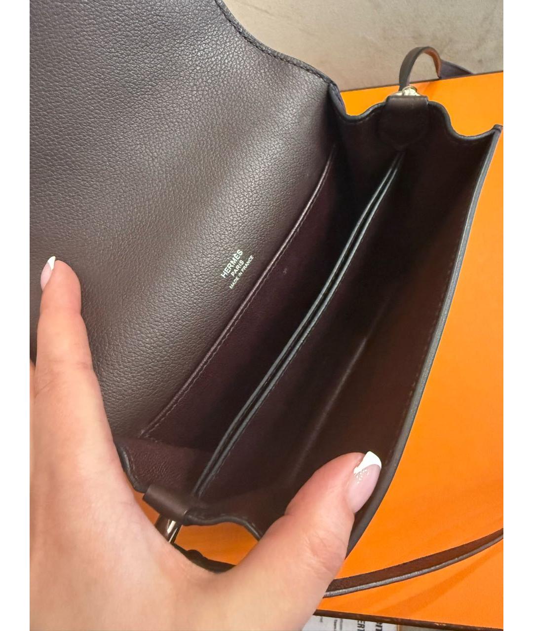 HERMES Коричневая кожаная сумка с короткими ручками, фото 4