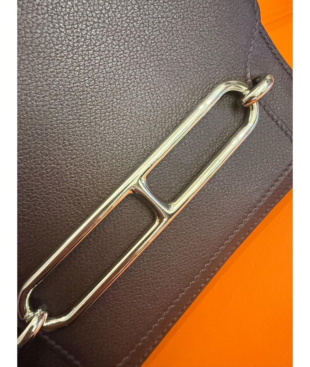 HERMES Коричневая кожаная сумка с короткими ручками, фото 6