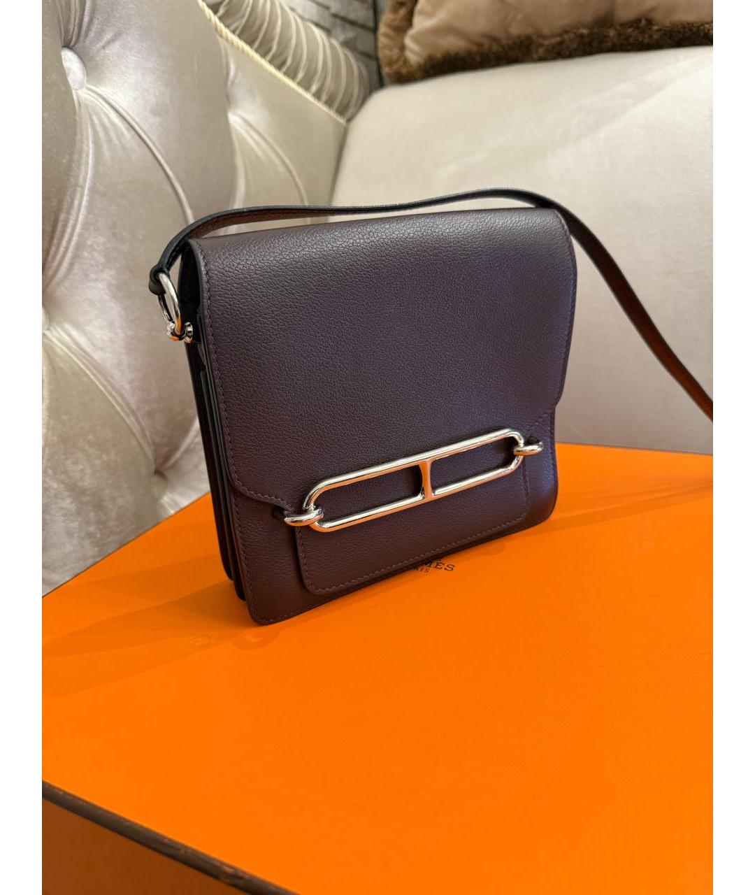 HERMES Коричневая кожаная сумка с короткими ручками, фото 2