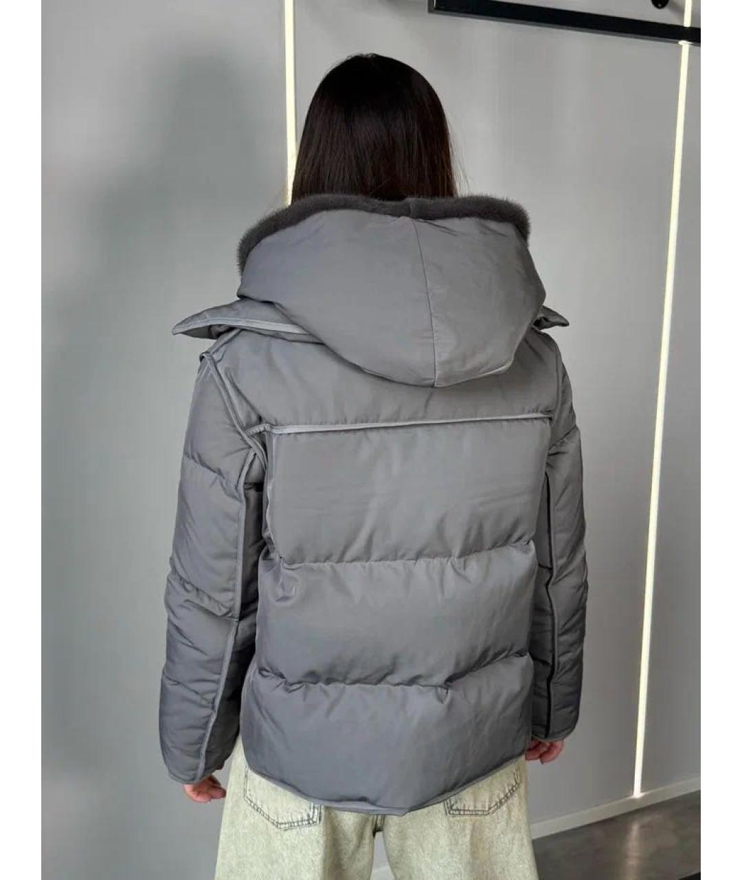 YVES SALOMON Серый полиэстеровый пуховик, фото 4