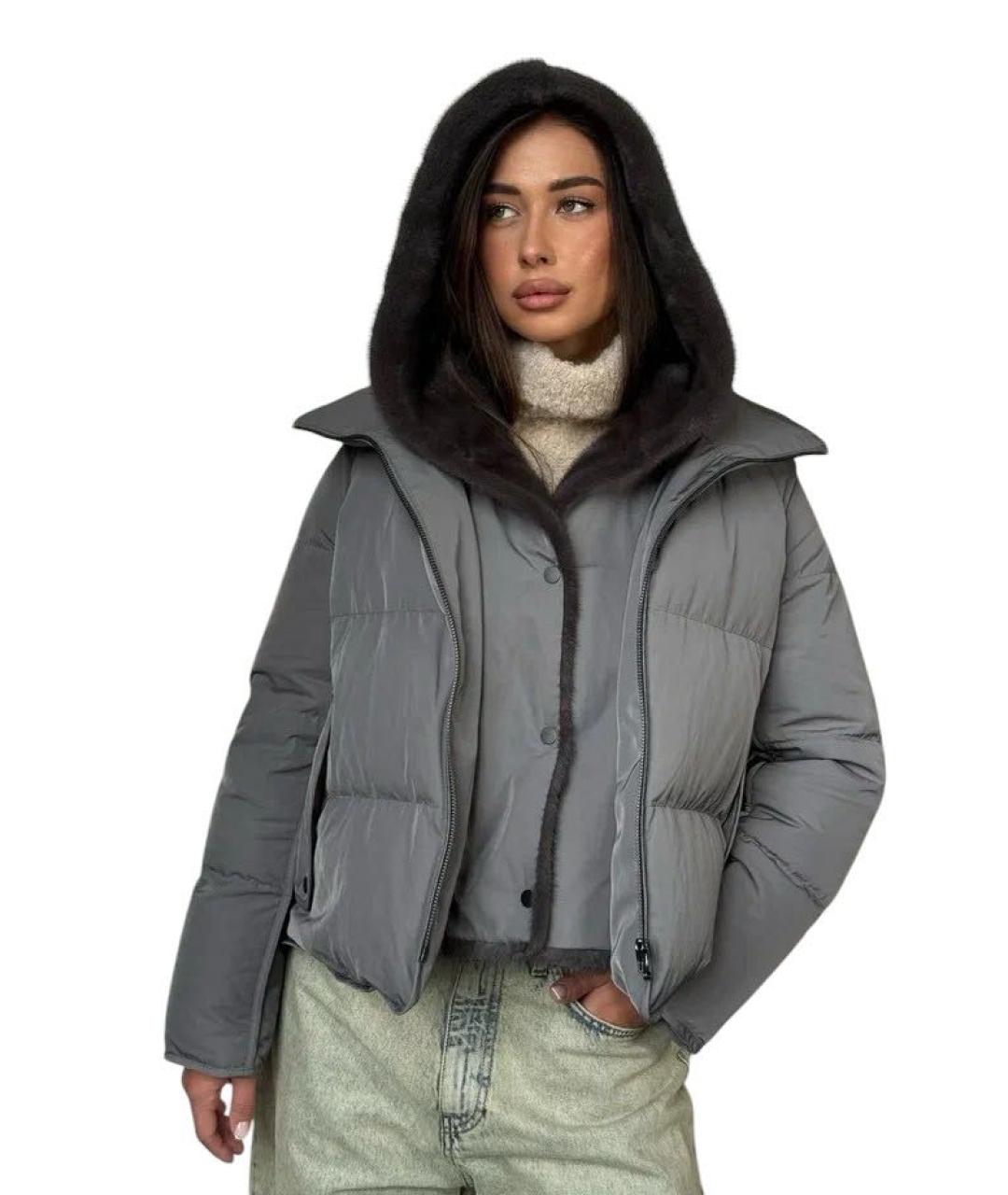 YVES SALOMON Серый полиэстеровый пуховик, фото 2