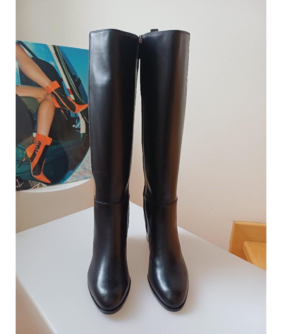 SERGIO ROSSI Черные кожаные сапоги, фото 6