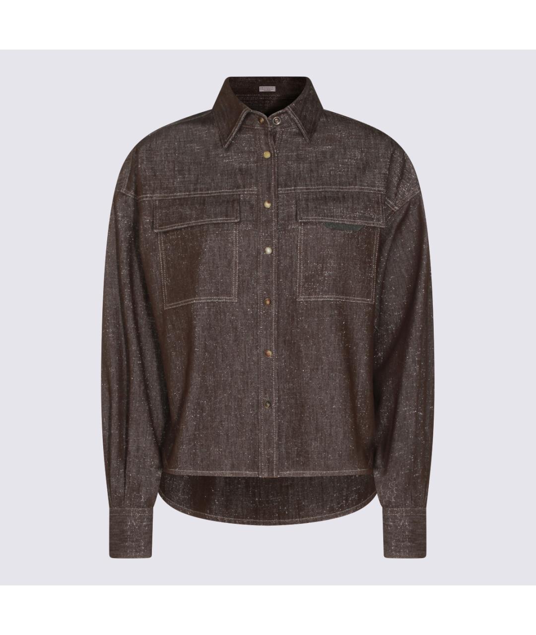 BRUNELLO CUCINELLI Коричневая хлопковая рубашка, фото 3