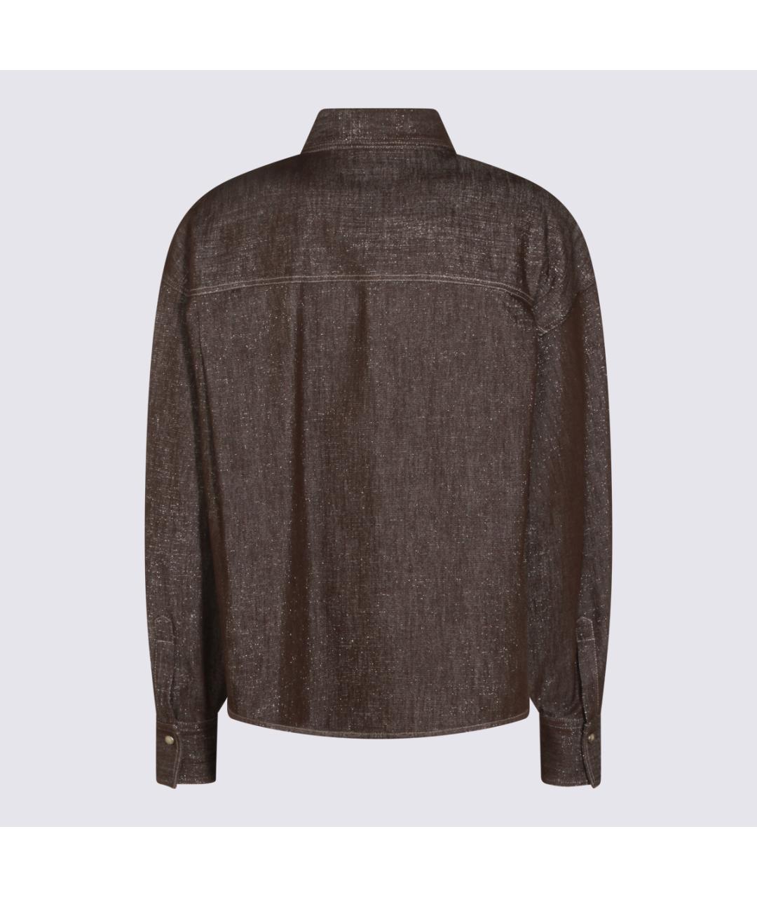 BRUNELLO CUCINELLI Коричневая хлопковая рубашка, фото 2