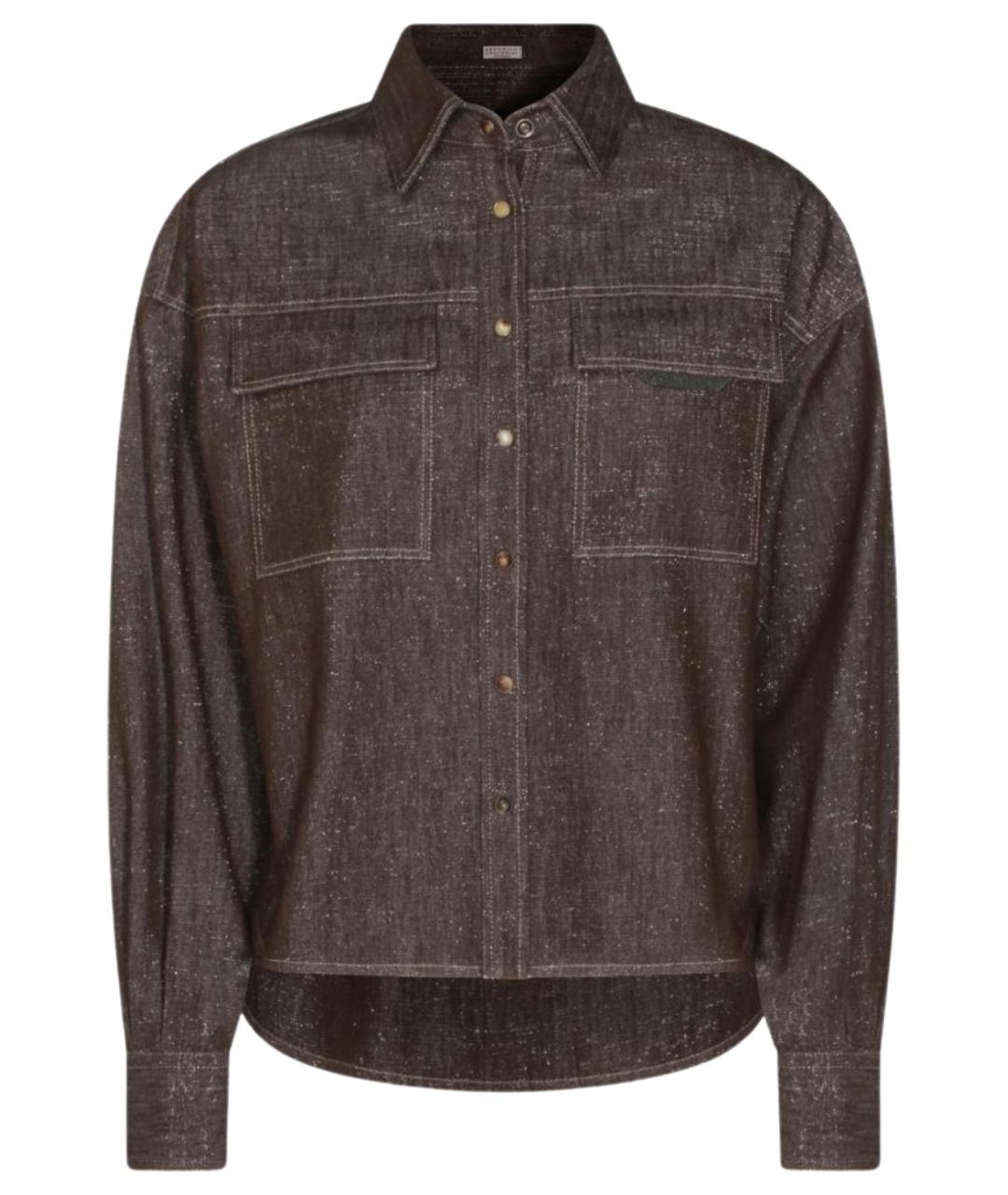 BRUNELLO CUCINELLI Коричневая хлопковая рубашка, фото 1