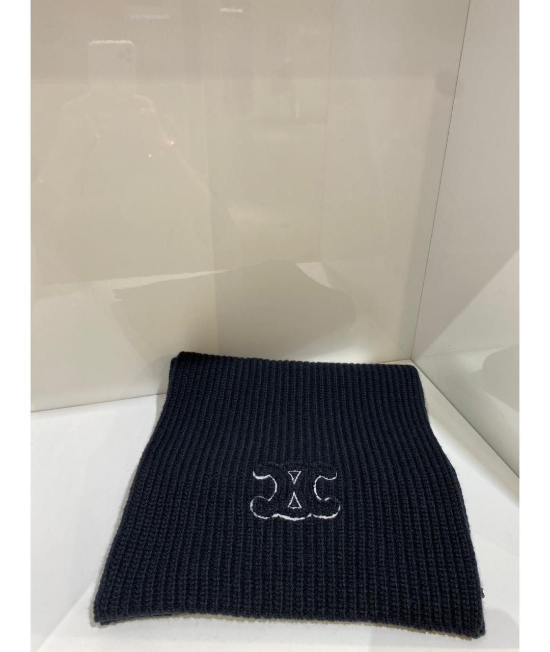 CELINE Черный шерстяной шарф, фото 3