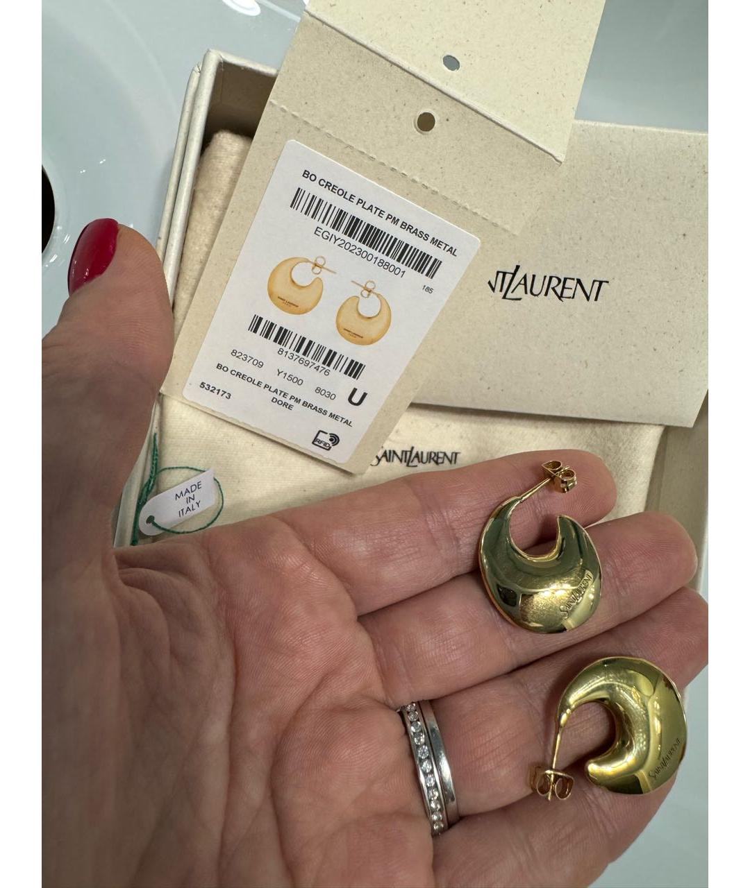 SAINT LAURENT Золотые металлические серьги, фото 2
