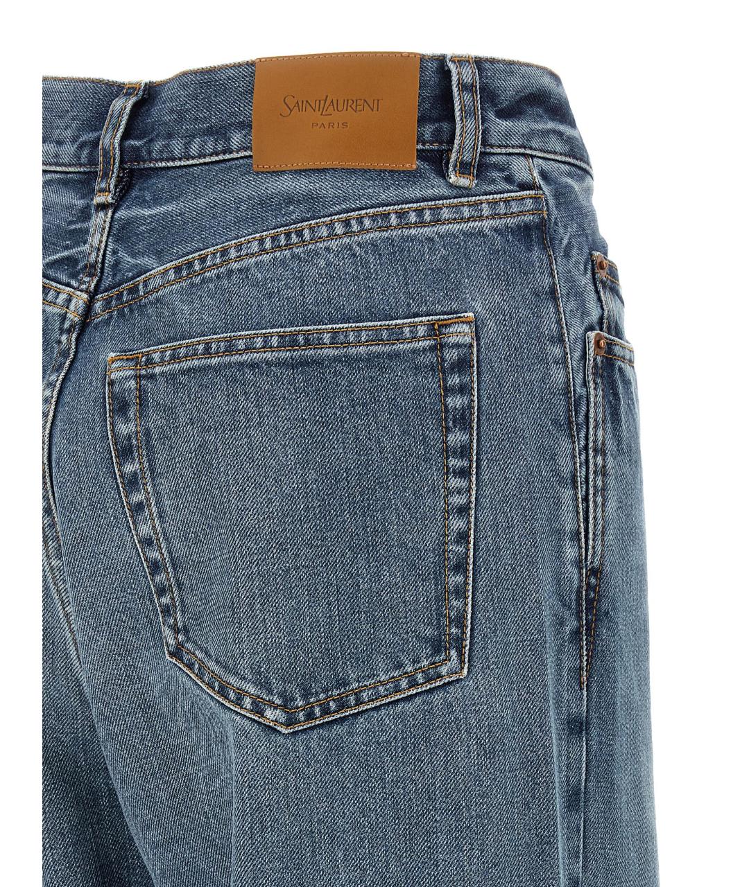 SAINT LAURENT Голубые хлопковые прямые джинсы, фото 4