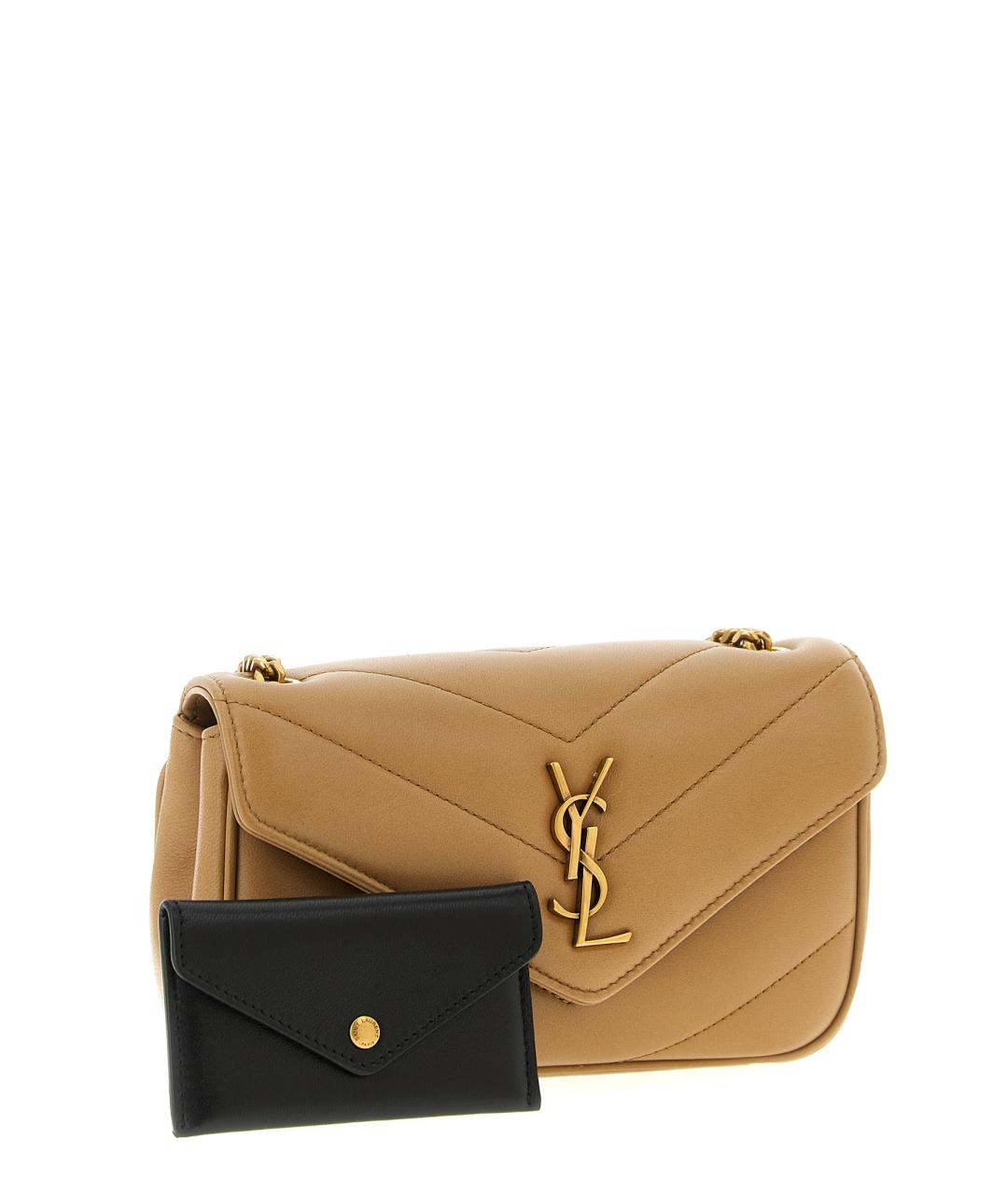 SAINT LAURENT Бежевая кожаная сумка через плечо, фото 3