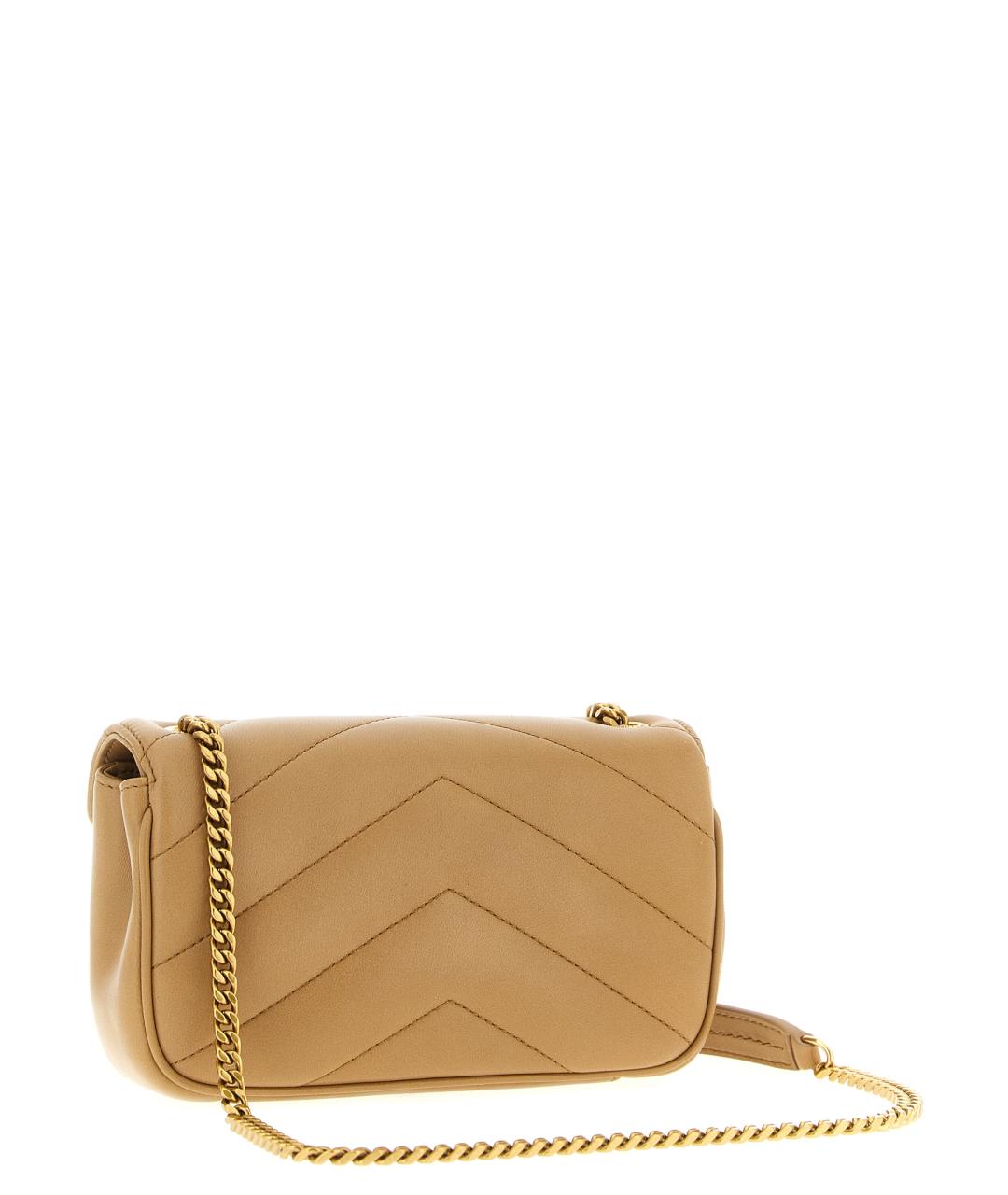 SAINT LAURENT Бежевая кожаная сумка через плечо, фото 2