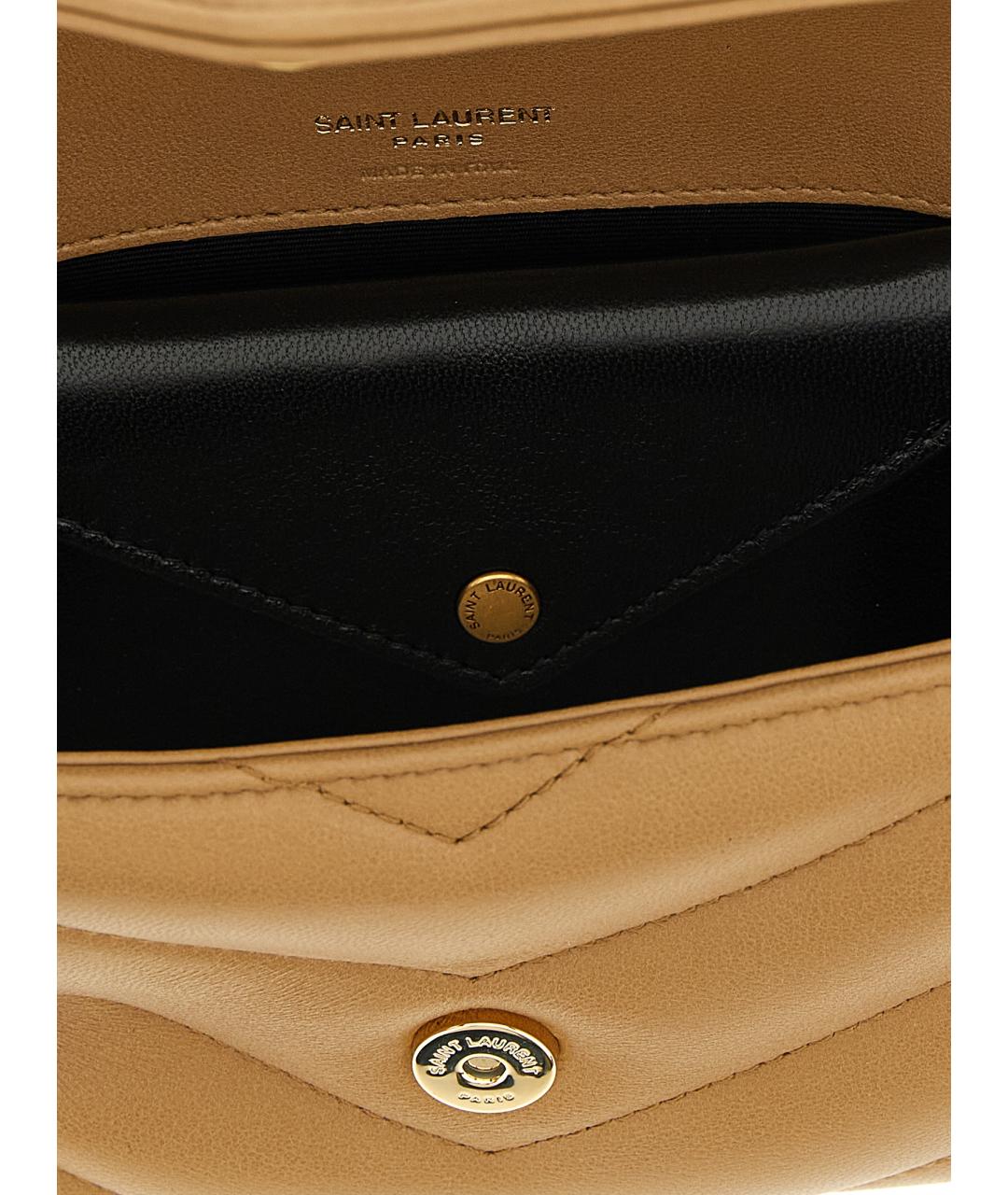 SAINT LAURENT Бежевая кожаная сумка через плечо, фото 4