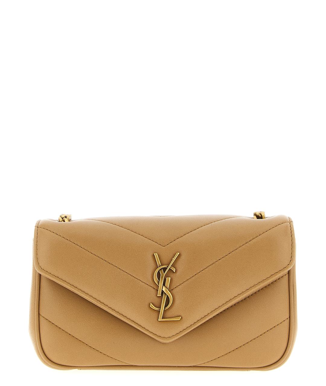 SAINT LAURENT Бежевая кожаная сумка через плечо, фото 1