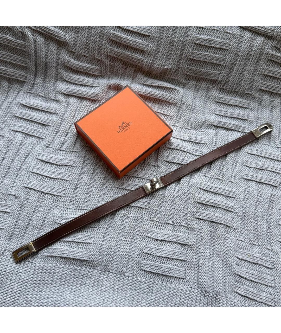 HERMES Коричневый кожаный браслет, фото 6