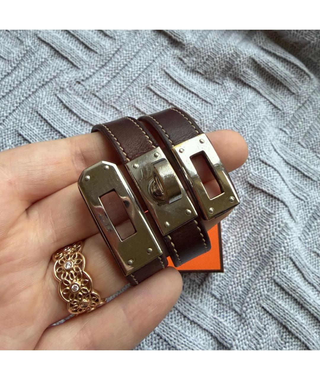 HERMES Коричневый кожаный браслет, фото 3