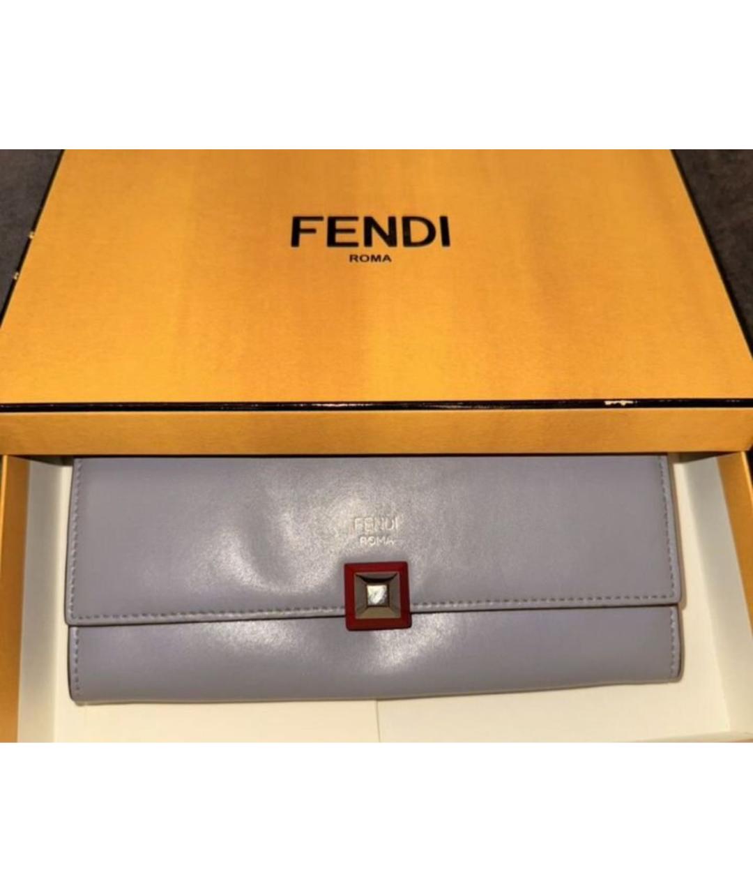 FENDI Голубой кожаный кошелек, фото 3