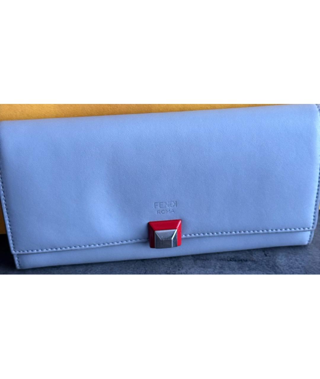 FENDI Голубой кожаный кошелек, фото 6