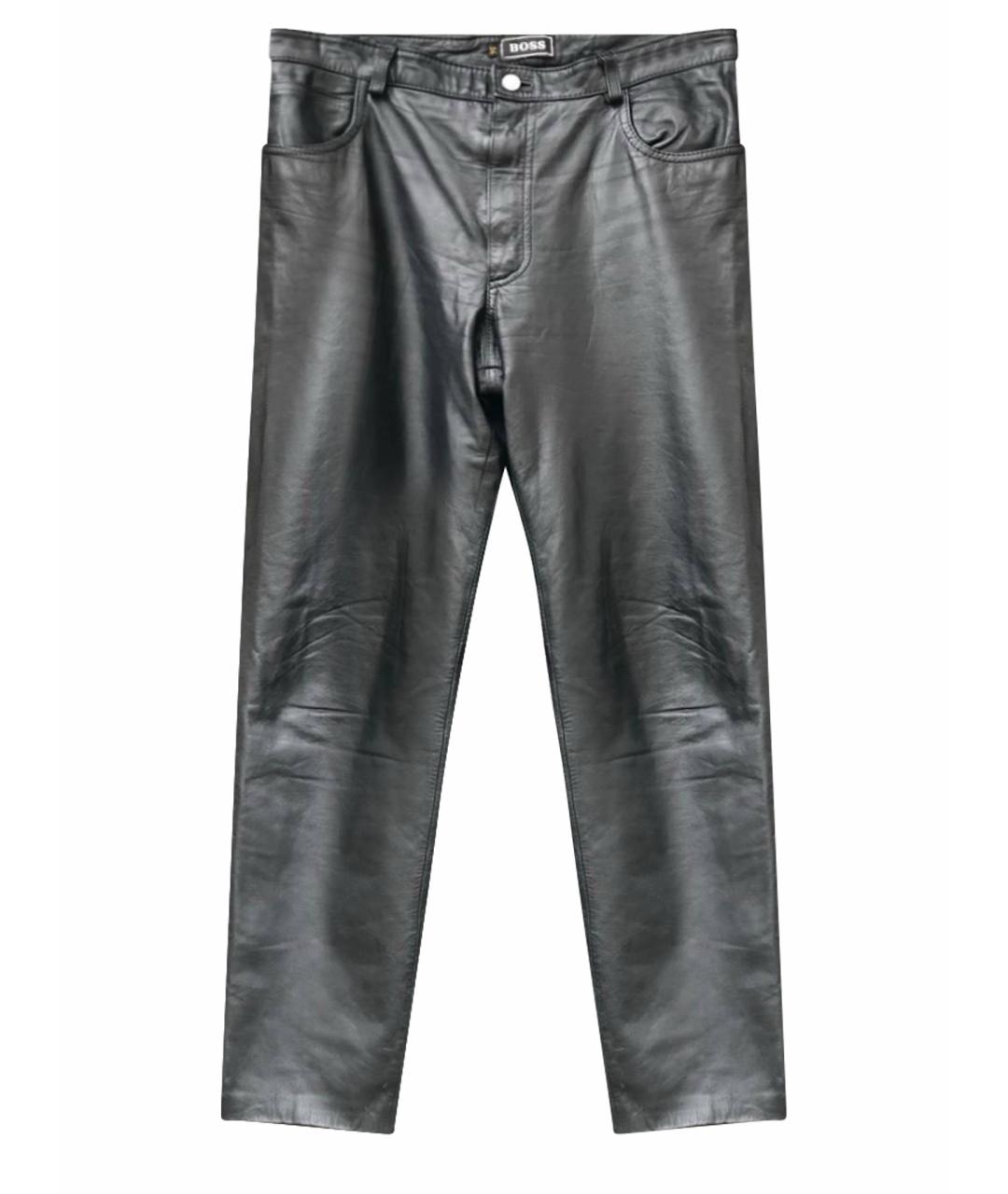 HUGO BOSS Черные кожаные повседневные брюки, фото 1