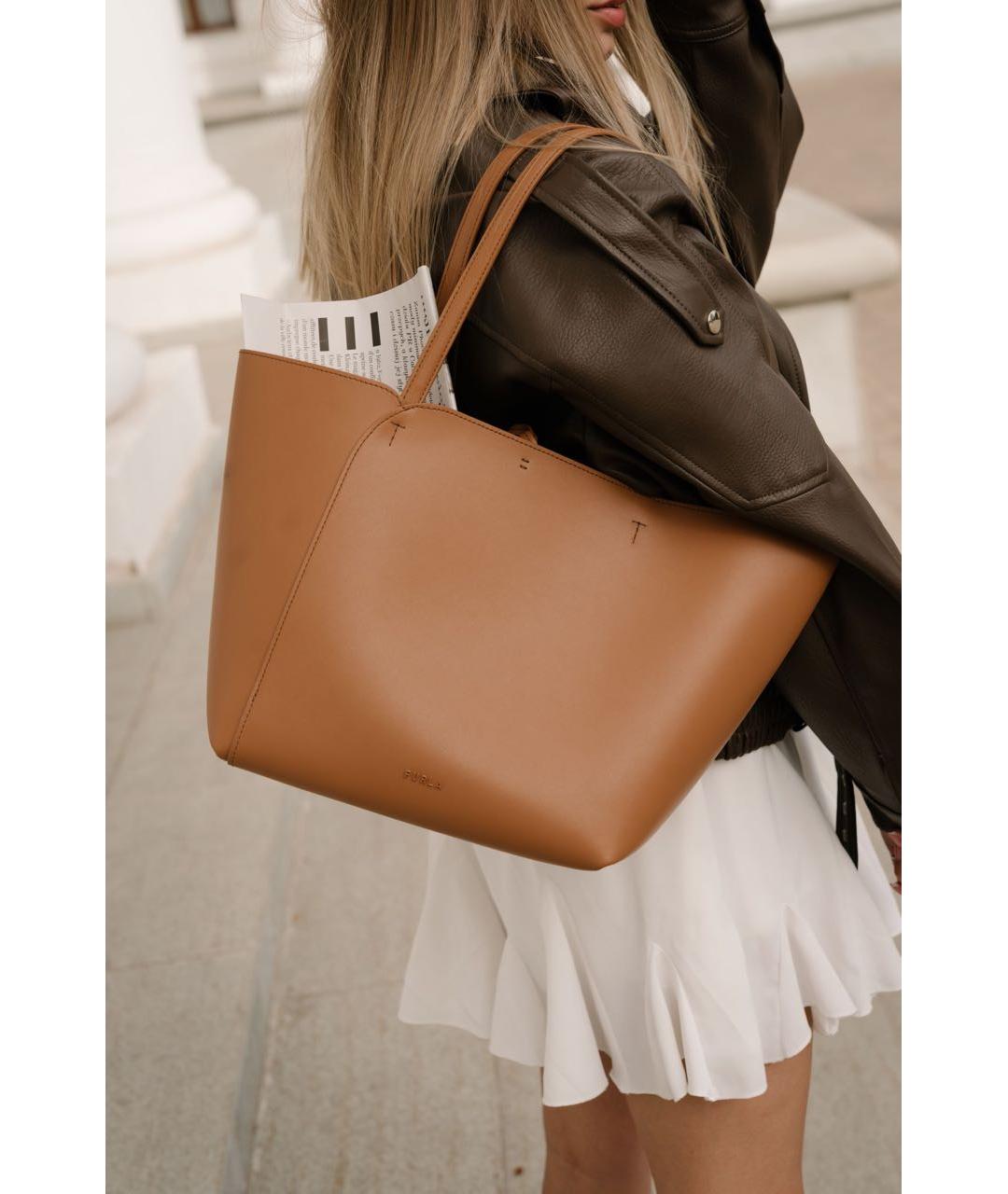 FURLA Коричневая кожаная сумка тоут, фото 7