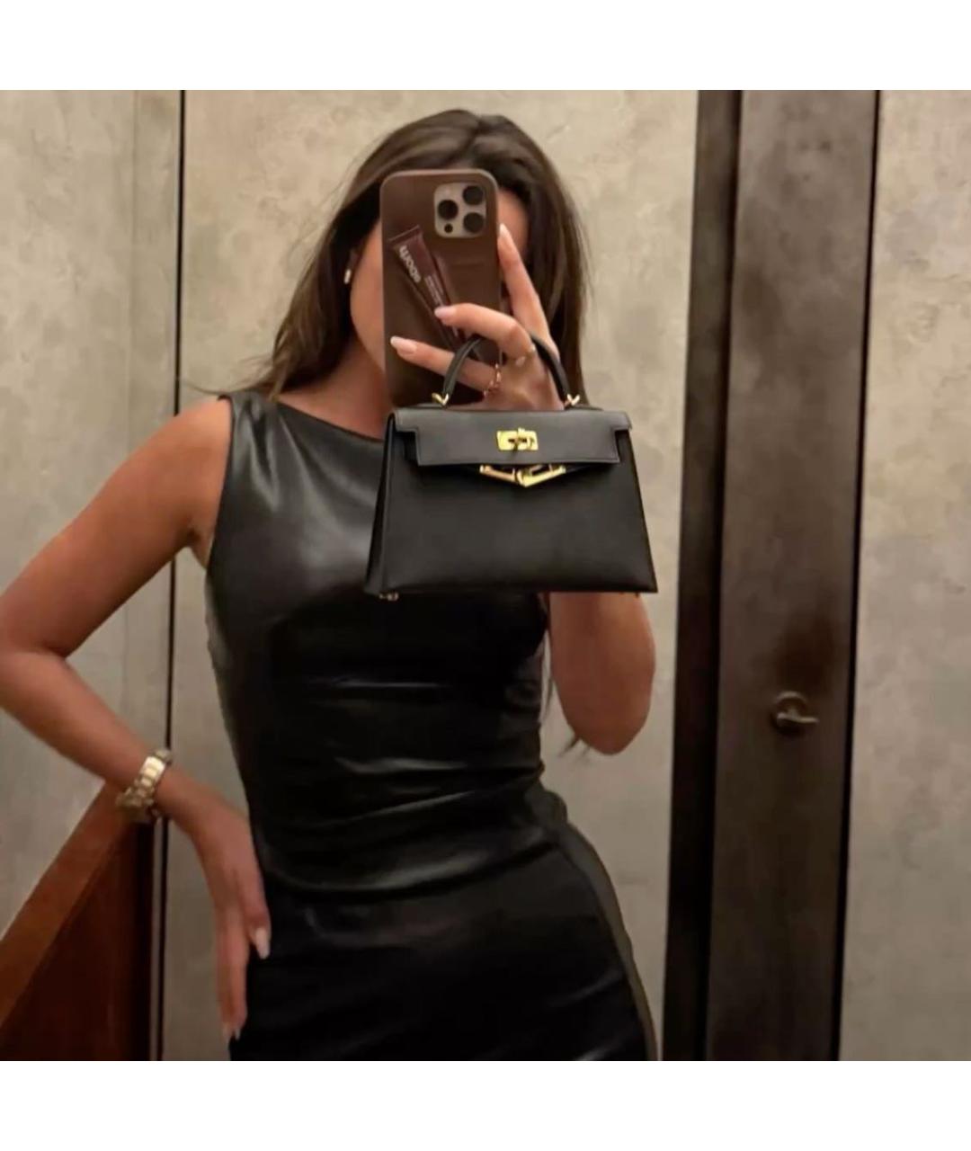 HERMES Черная кожаная сумка с короткими ручками, фото 4