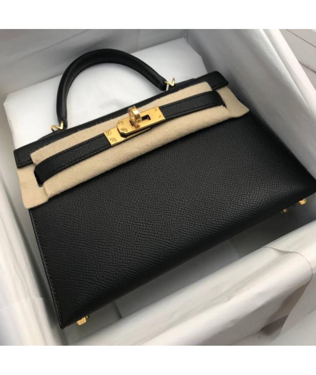 HERMES Черная кожаная сумка с короткими ручками, фото 3