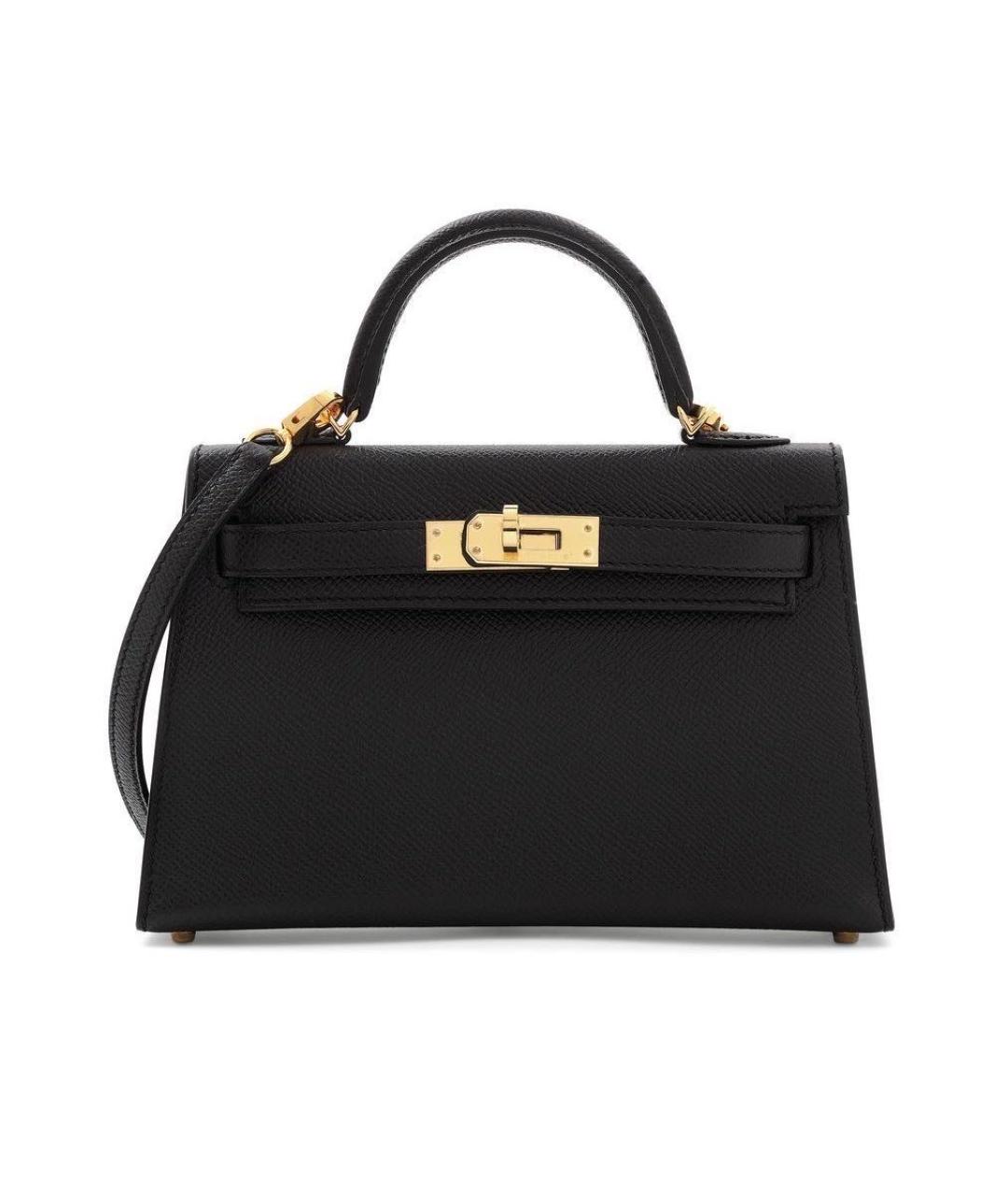 HERMES Черная кожаная сумка с короткими ручками, фото 1