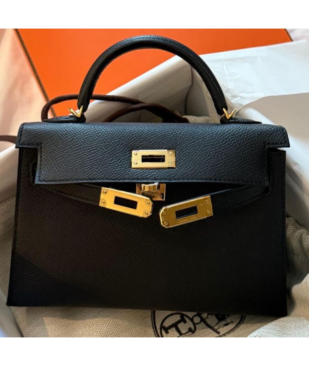 HERMES Черная кожаная сумка с короткими ручками, фото 2