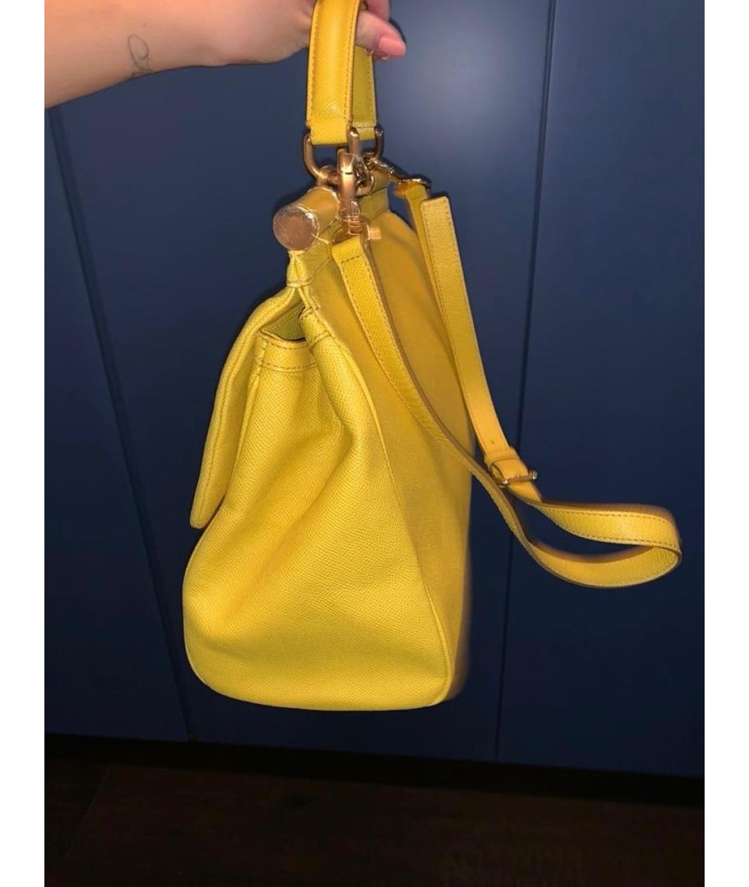 DOLCE&GABBANA Желтая кожаная сумка с короткими ручками, фото 3