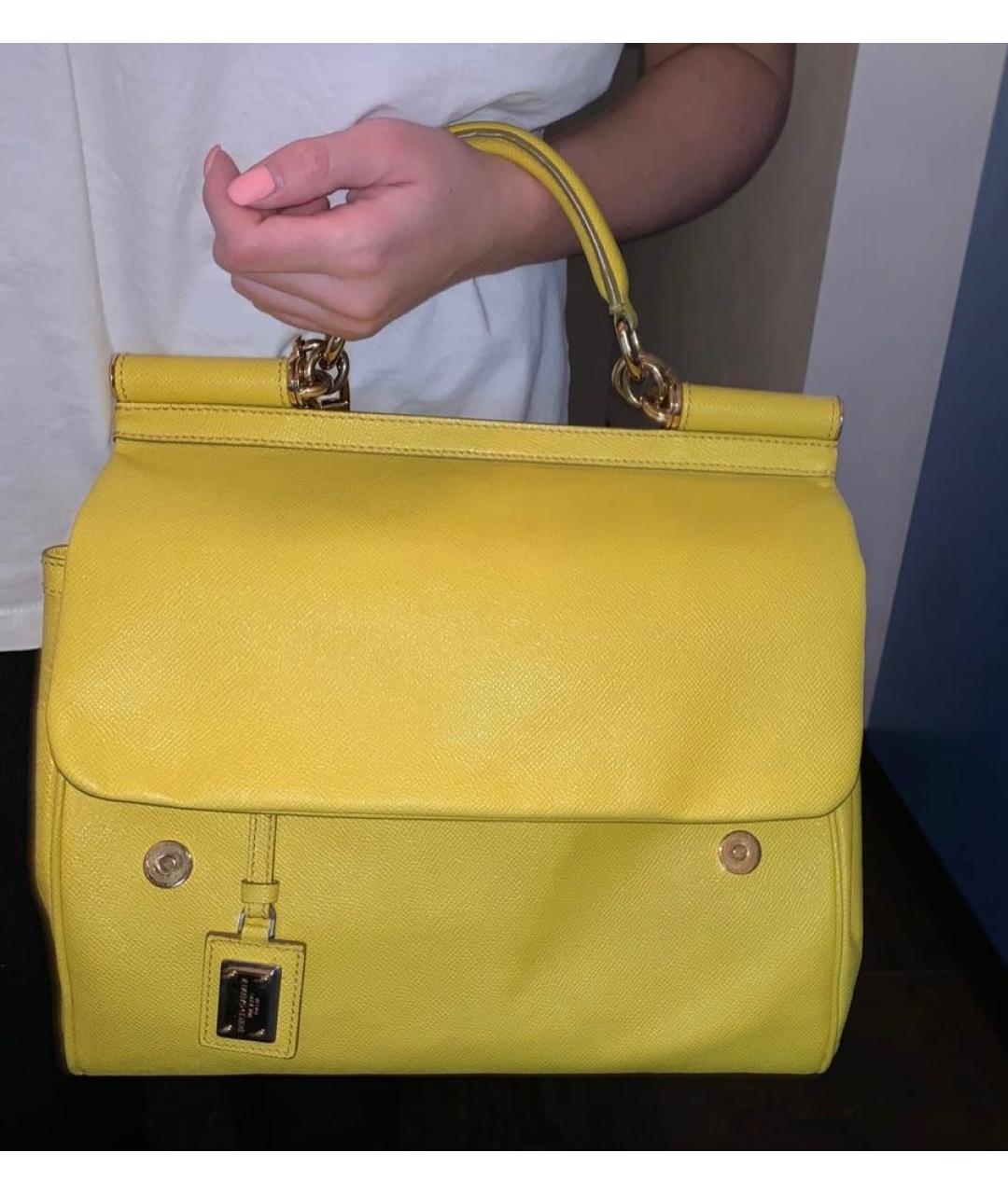 DOLCE&GABBANA Желтая кожаная сумка с короткими ручками, фото 2