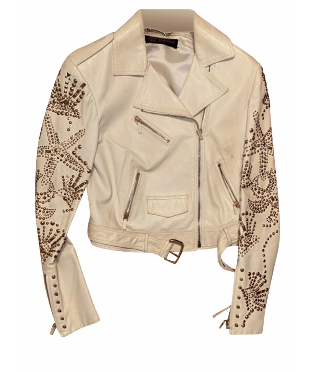 VERSACE Белая кожаная куртка, фото 1