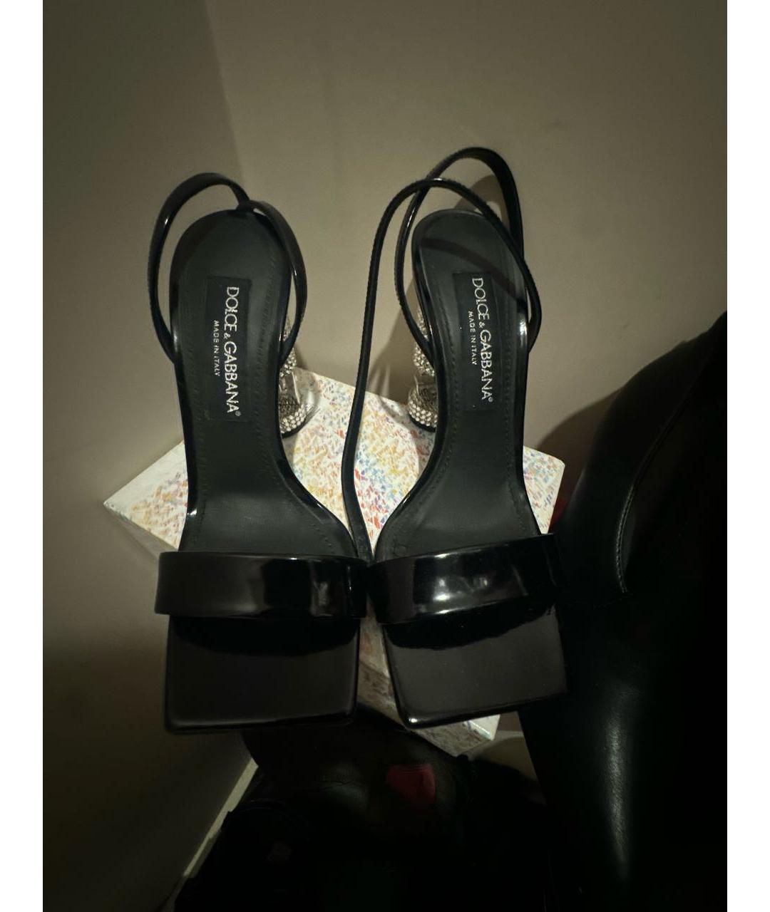 DOLCE&GABBANA Черные кожаные босоножки, фото 2