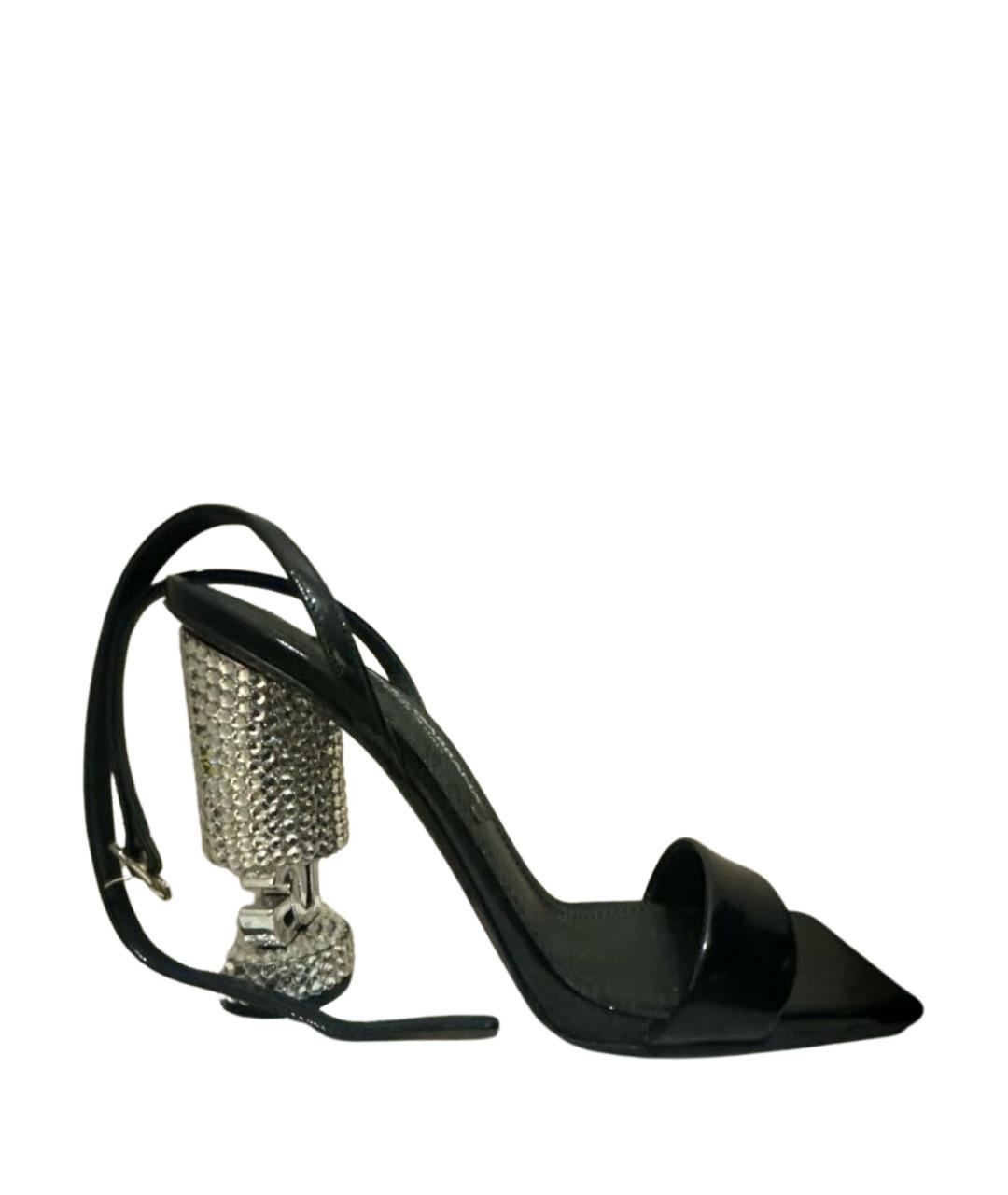 DOLCE&GABBANA Черные кожаные босоножки, фото 1