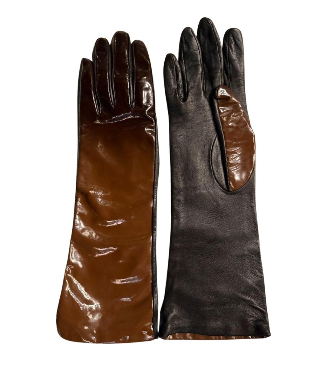 PRADA Коричневые кожаные перчатки, фото 1