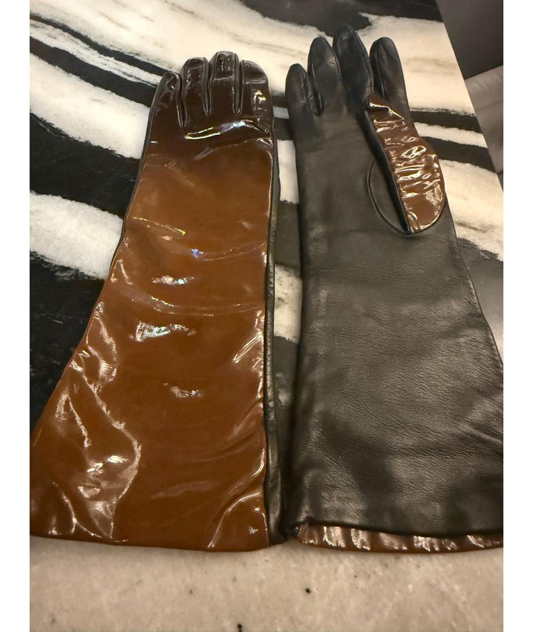 PRADA Коричневые кожаные перчатки, фото 3