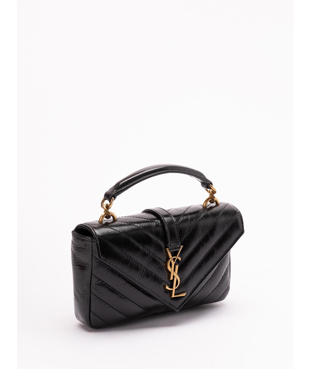 SAINT LAURENT Черная кожаная сумка с короткими ручками, фото 3