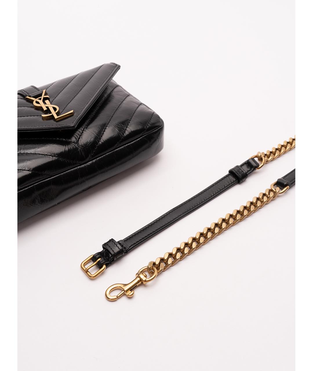 SAINT LAURENT Черная кожаная сумка с короткими ручками, фото 4
