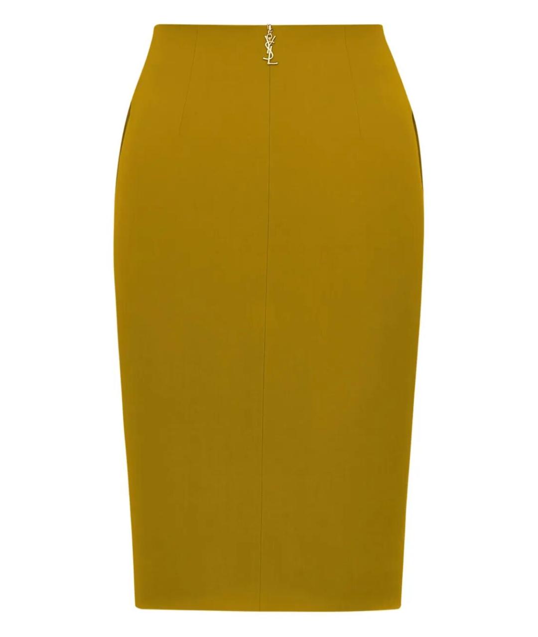 SAINT LAURENT Горчичная вискозная юбка миди, фото 2