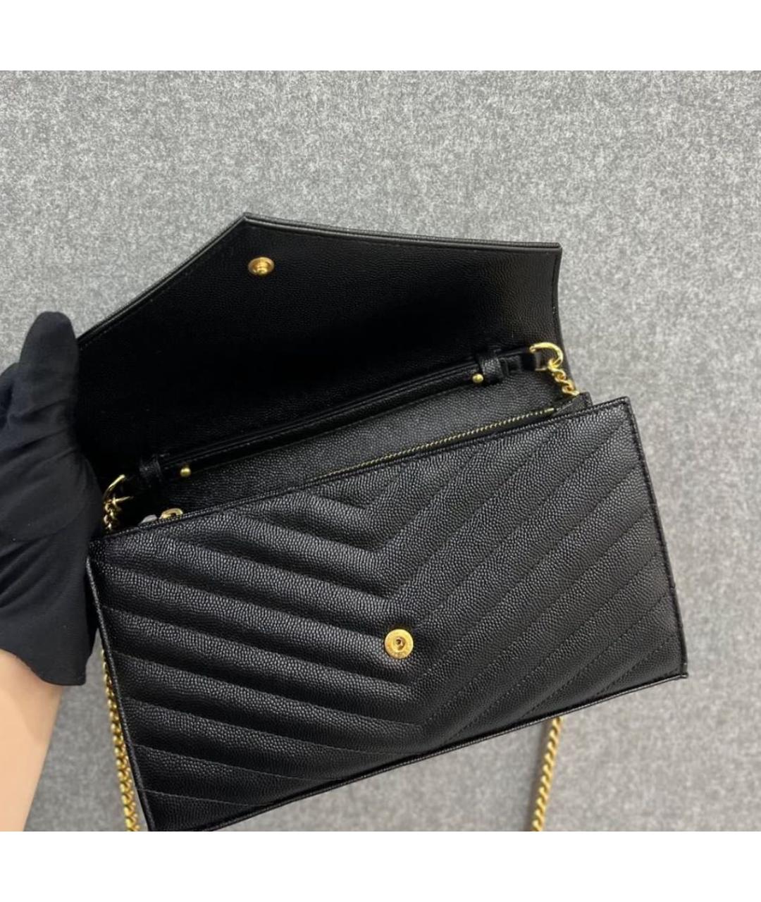 SAINT LAURENT Черная кожаная сумка через плечо, фото 2