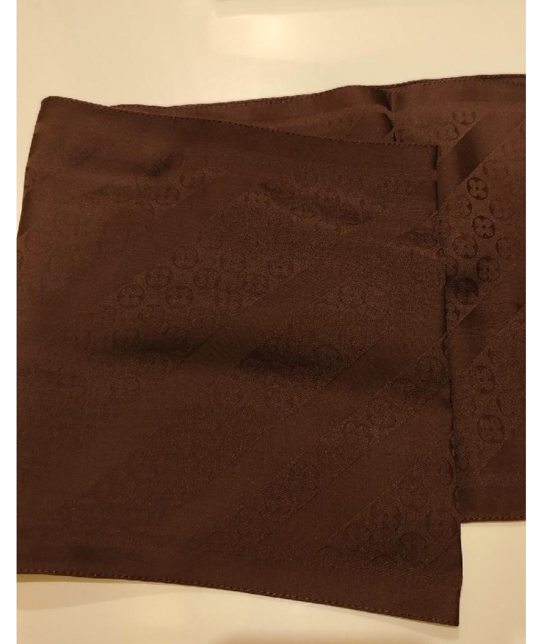 LOUIS VUITTON Коричневый шелковый платок, фото 2