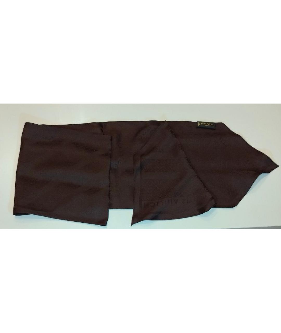 LOUIS VUITTON Коричневый шелковый платок, фото 7