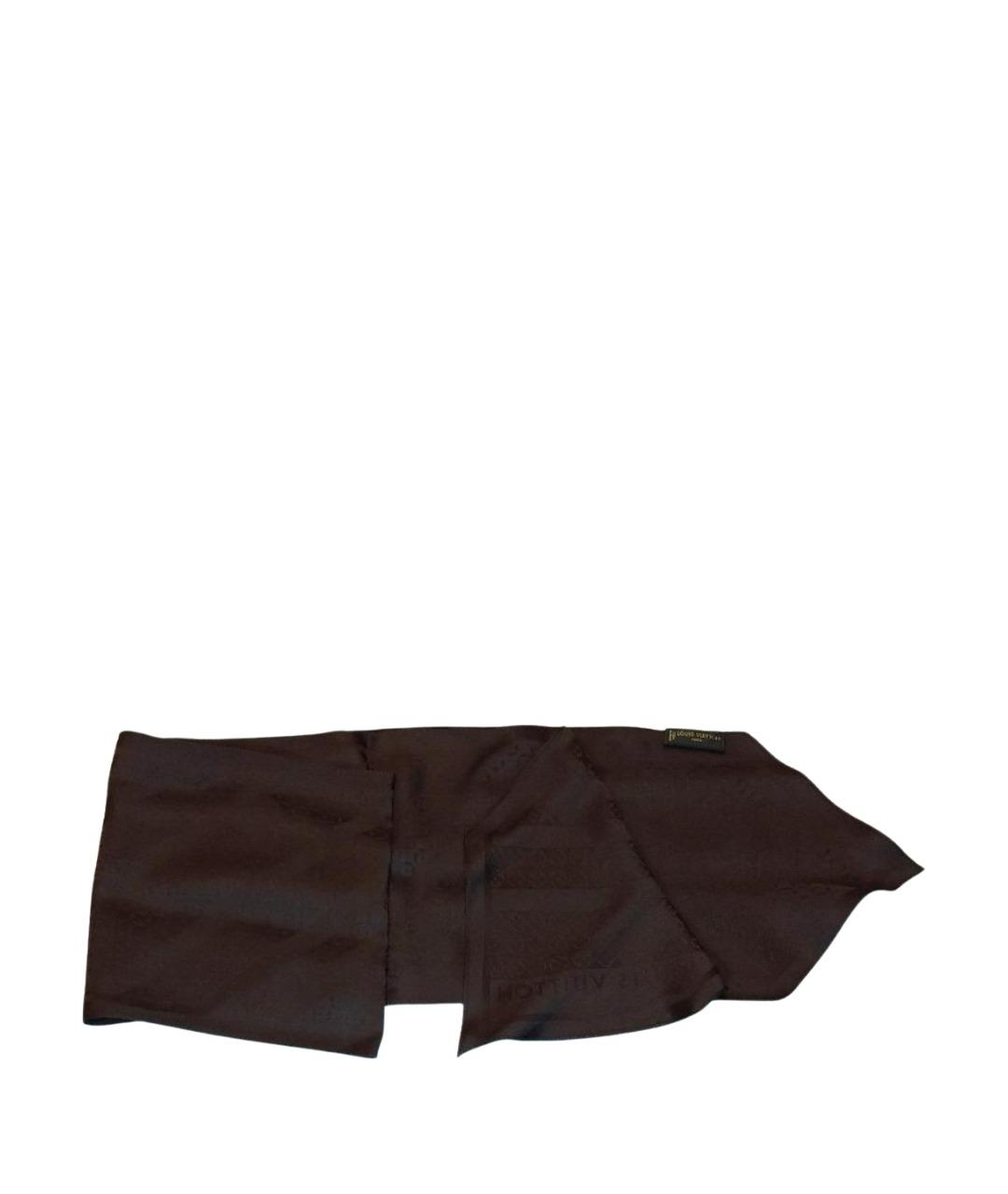 LOUIS VUITTON Коричневый шелковый платок, фото 1