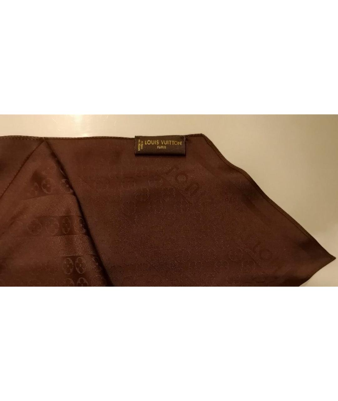 LOUIS VUITTON Коричневый шелковый платок, фото 3