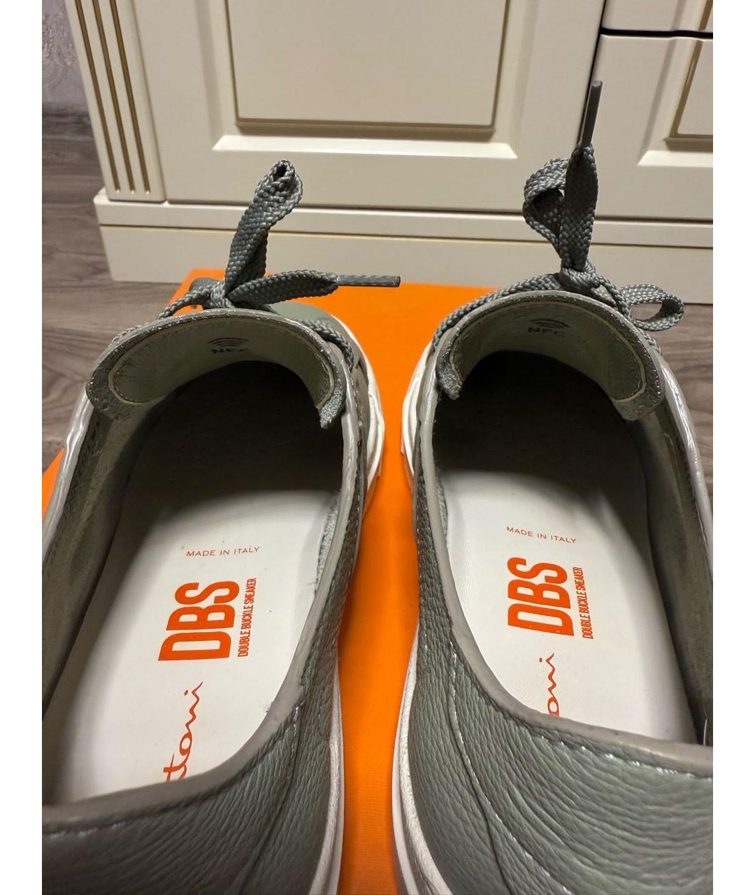 SANTONI Серые кожаные низкие кроссовки / кеды, фото 3