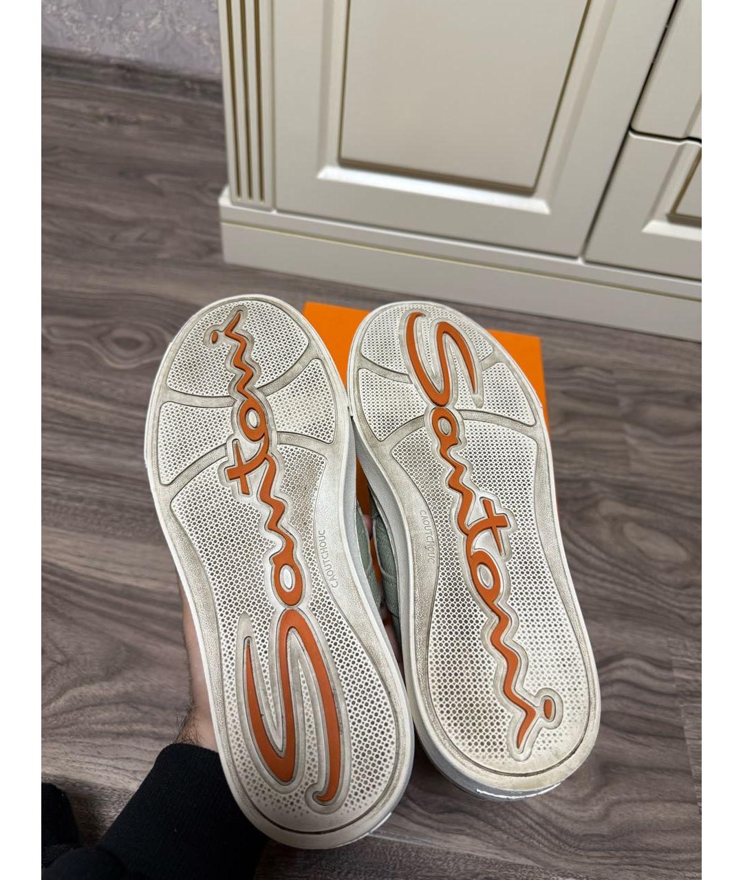 SANTONI Серые кожаные низкие кроссовки / кеды, фото 5