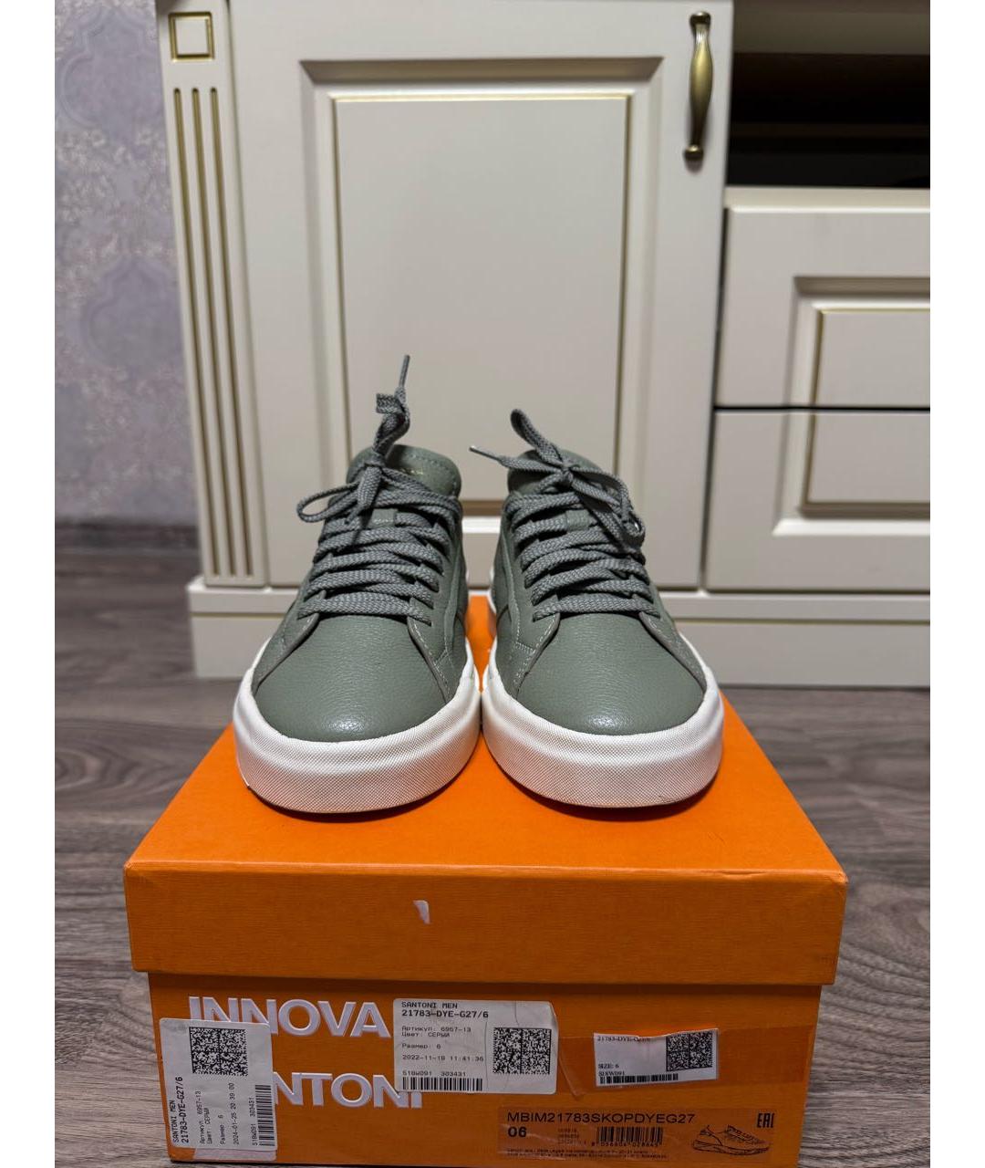 SANTONI Серые кожаные низкие кроссовки / кеды, фото 2