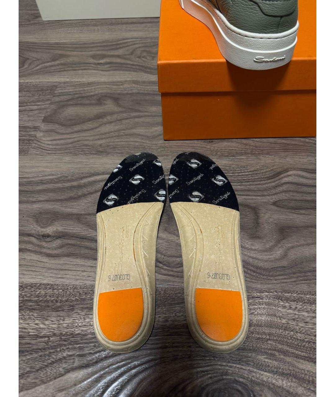 SANTONI Серые кожаные низкие кроссовки / кеды, фото 7