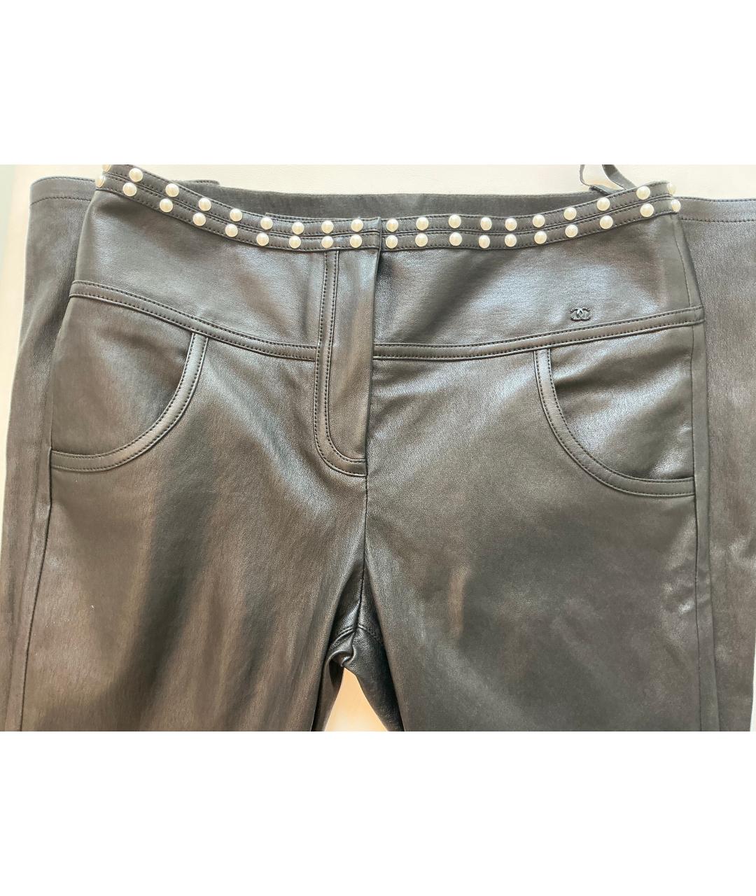 CHANEL Черные кожаные брюки узкие, фото 3