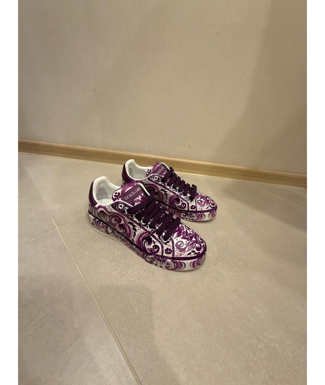 DOLCE&GABBANA Фиолетовые кожаные кеды, фото 5