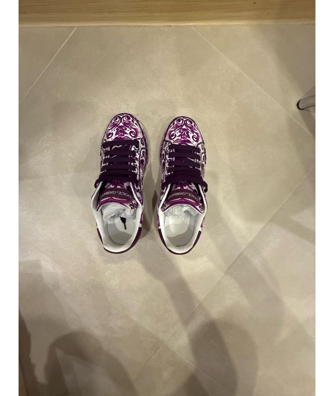 DOLCE&GABBANA Фиолетовые кожаные кеды, фото 3