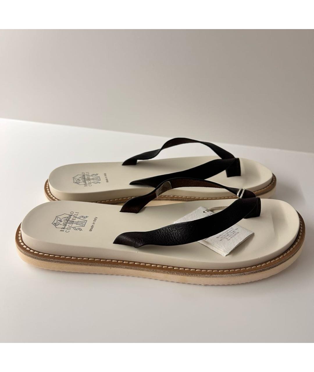 BRUNELLO CUCINELLI Коричневые кожаные шлепанцы, фото 6